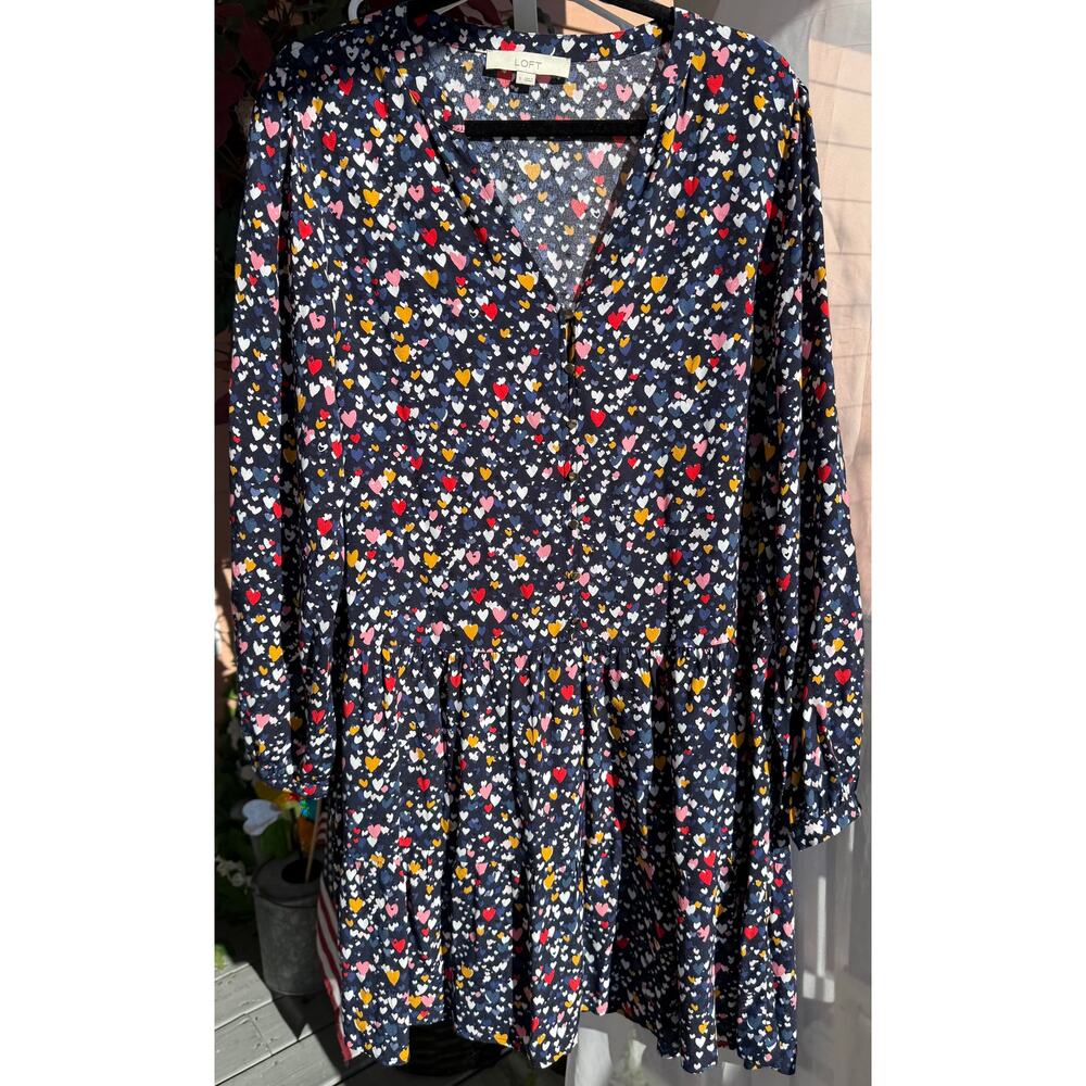 Loft Tiered Button Midi Heart Pattern Valentines … - image 4